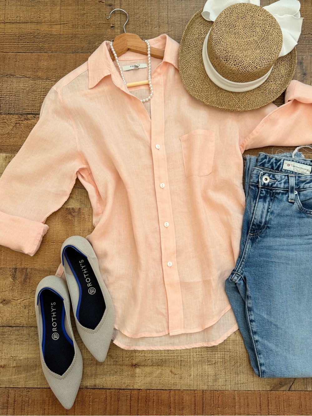Fidelity Peach Button-Down Linen Shirt Coastal Grandmother Nancy Meyers